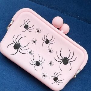 Tiny Pink Kiss Lock with Black Spider Design